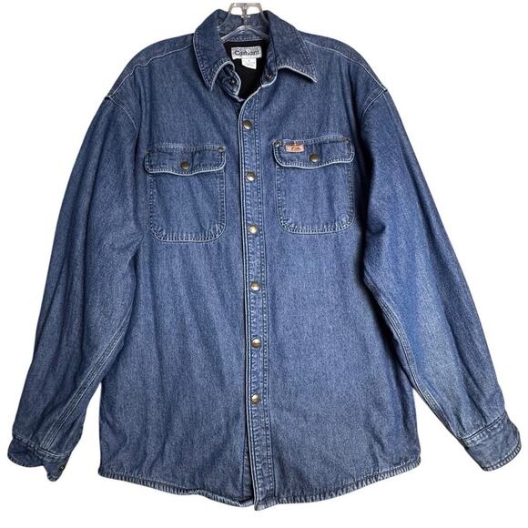 Vtg Carhartt Y2K Jacket Men Sz S Blue Denim Fleece Lined Shacket Work Unisex EC - Picture 7 of 16